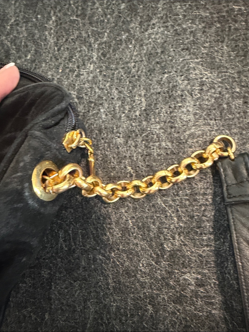 Black Quilted Suede/Leather Shoulder Bag with Gold Chain Accent - Picture 11 of 11